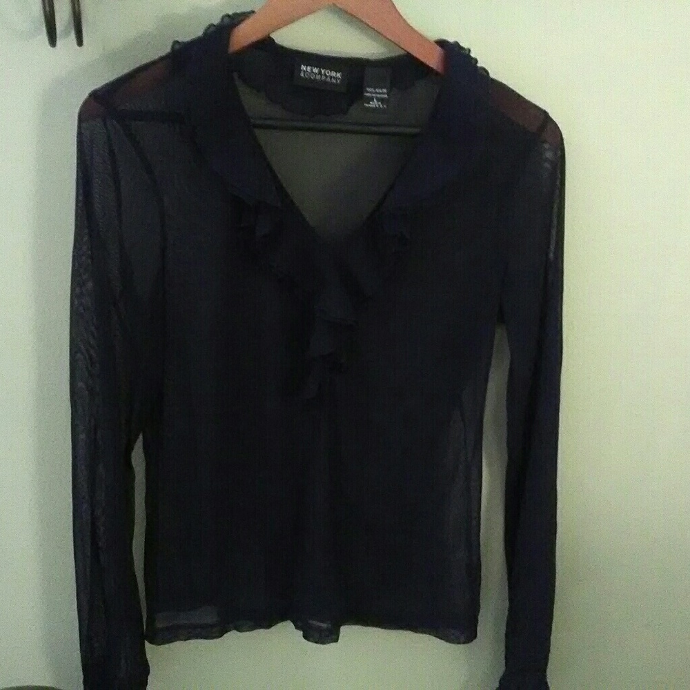 NY&Co.Sheer Navy Ruffled Top***NWT***Stretchy